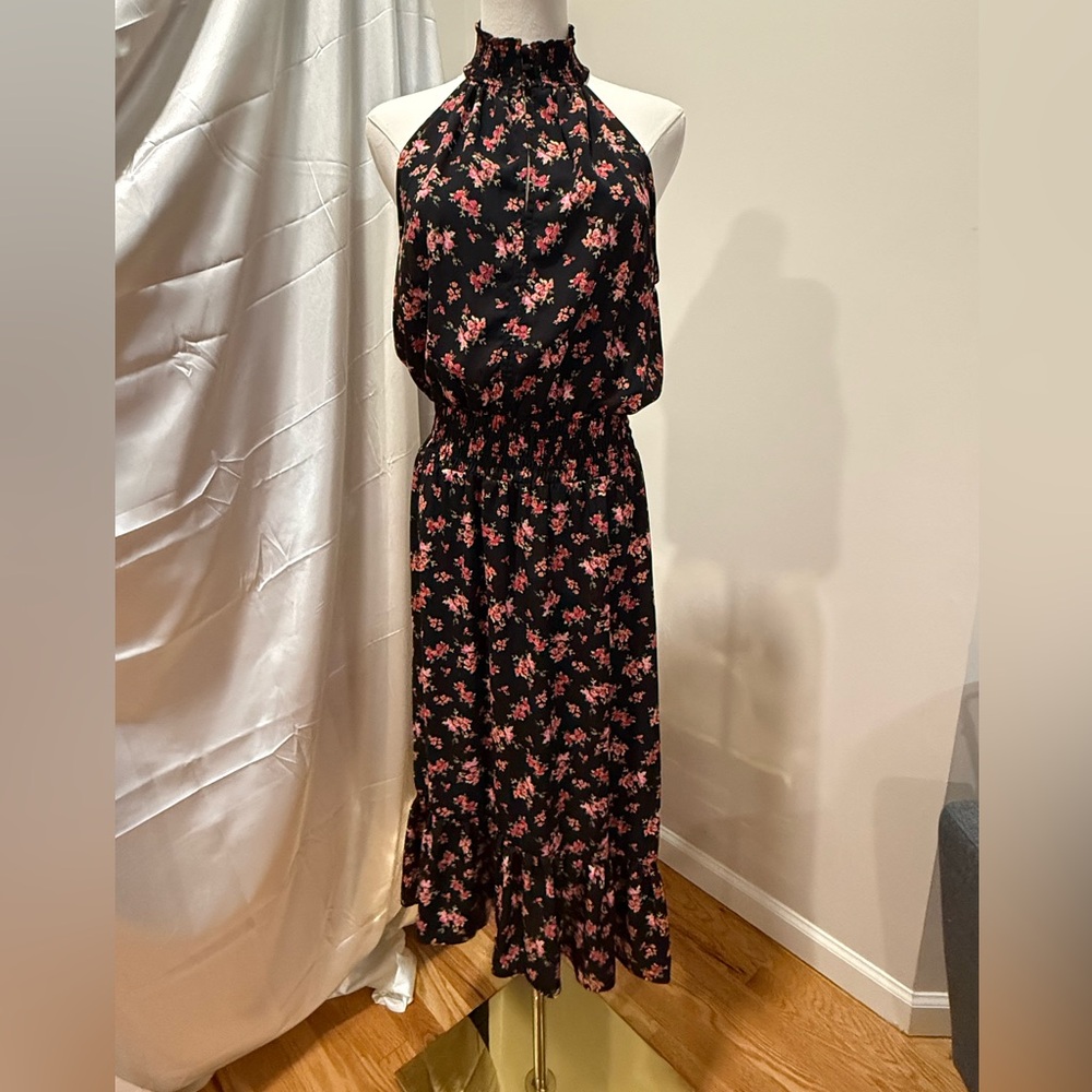 Express Black Dress with Pink Floral Design